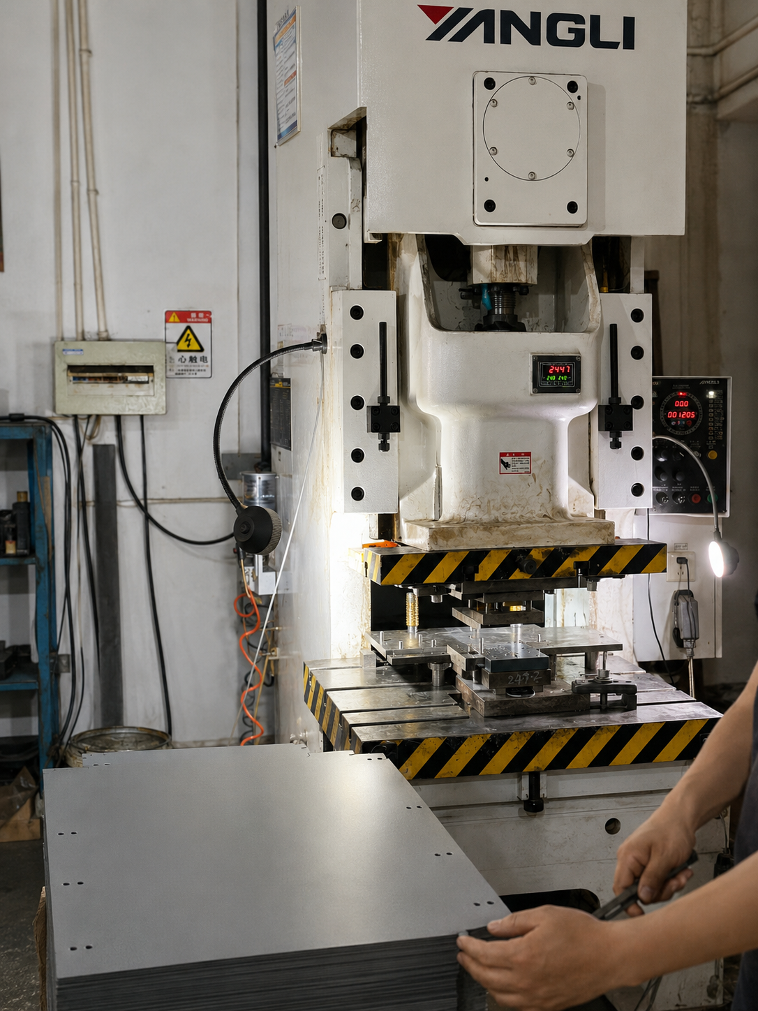 Stamping press for sheet metal production
